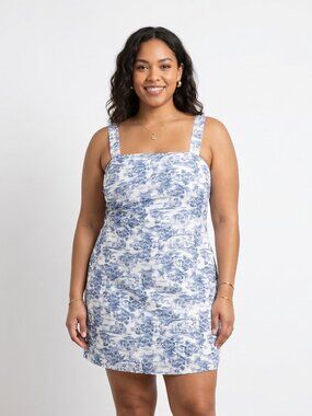 Abercrombie & Fitch Women's Blue White Beachy Toile Linen Cotton Dress Size XL